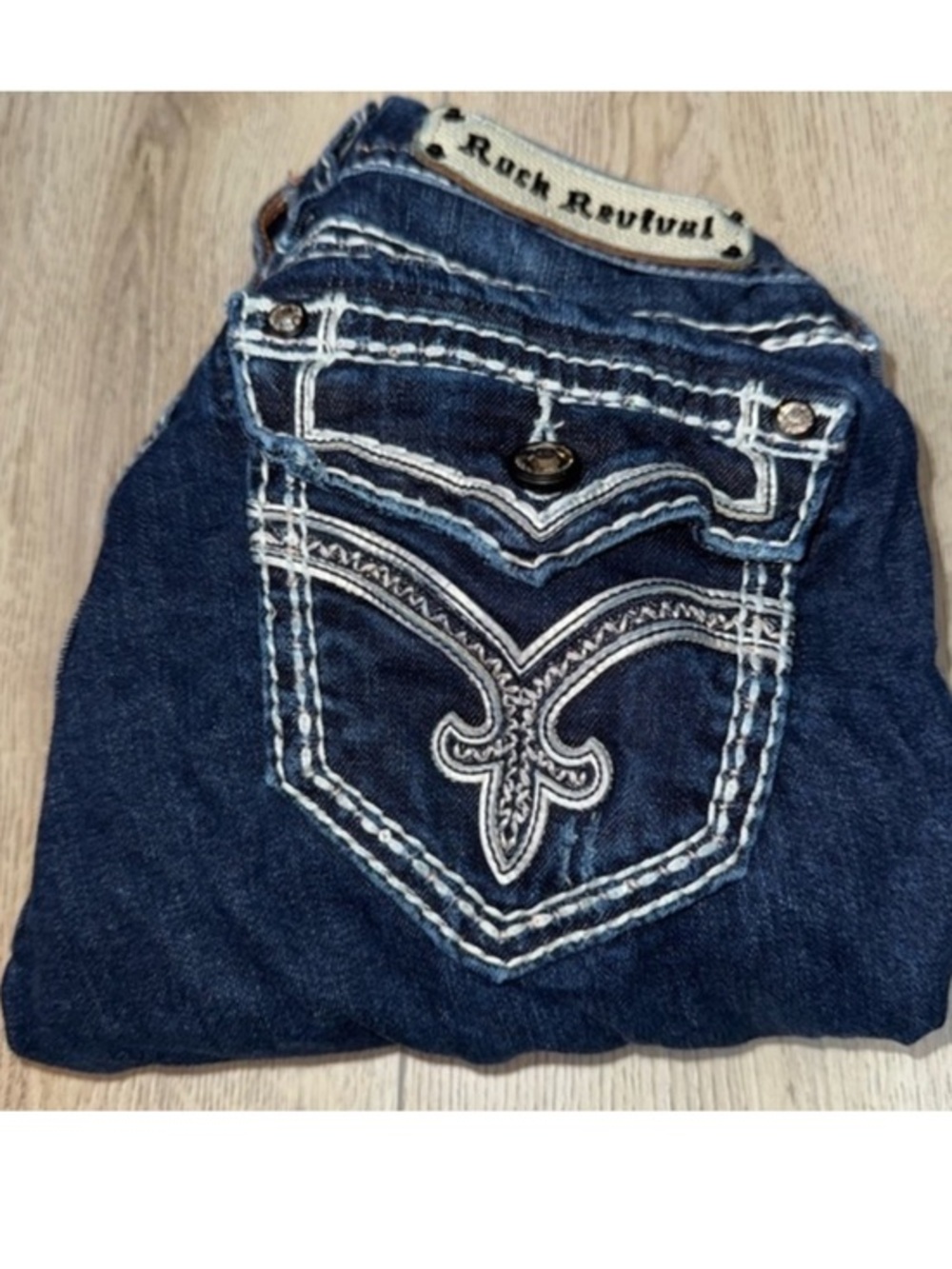 Rock Revival clover Women's Dark Blue Capri crop cropped jeans denim
